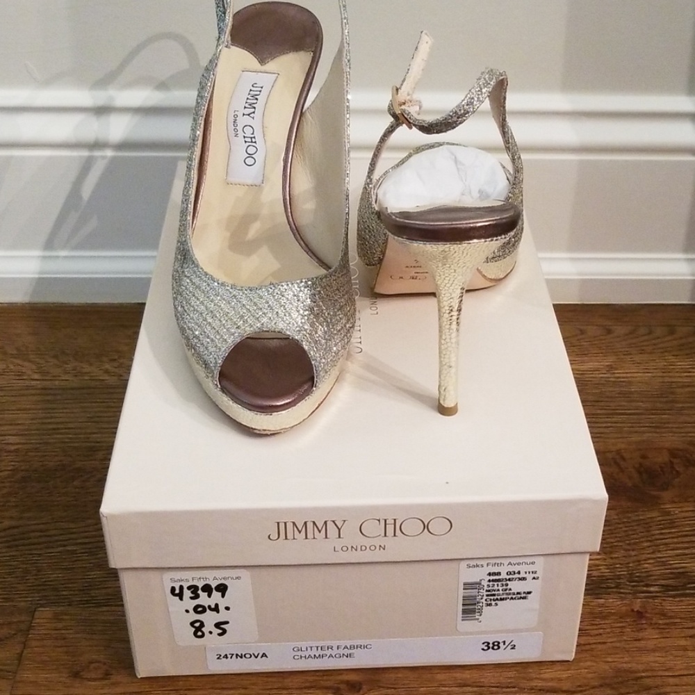 Jimmy Choo Glitter Fabric Champagne Heels